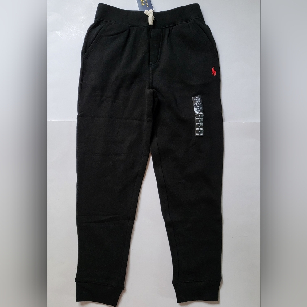 Polo Ralph Lauren fleece joggers Sweatpants Pony logo Big Boys Size 4 6 M Black